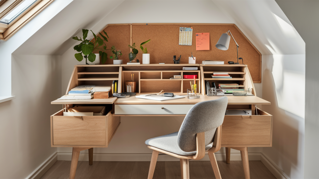 A Stylish And Functional Desk, Boasting A Modern Design With A Light Wood Finish