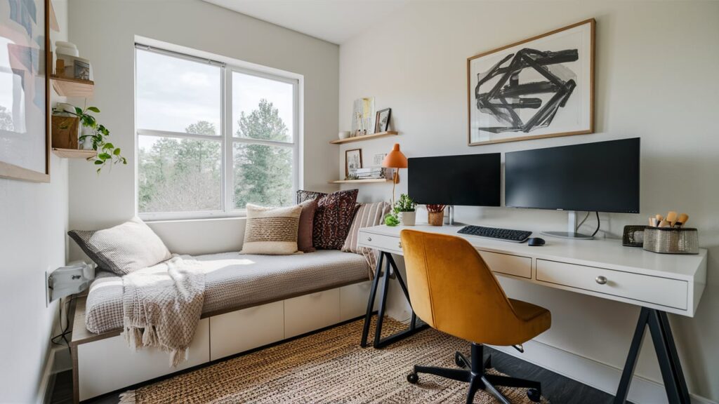 A Stylish Home Office With A Sleek White Desk