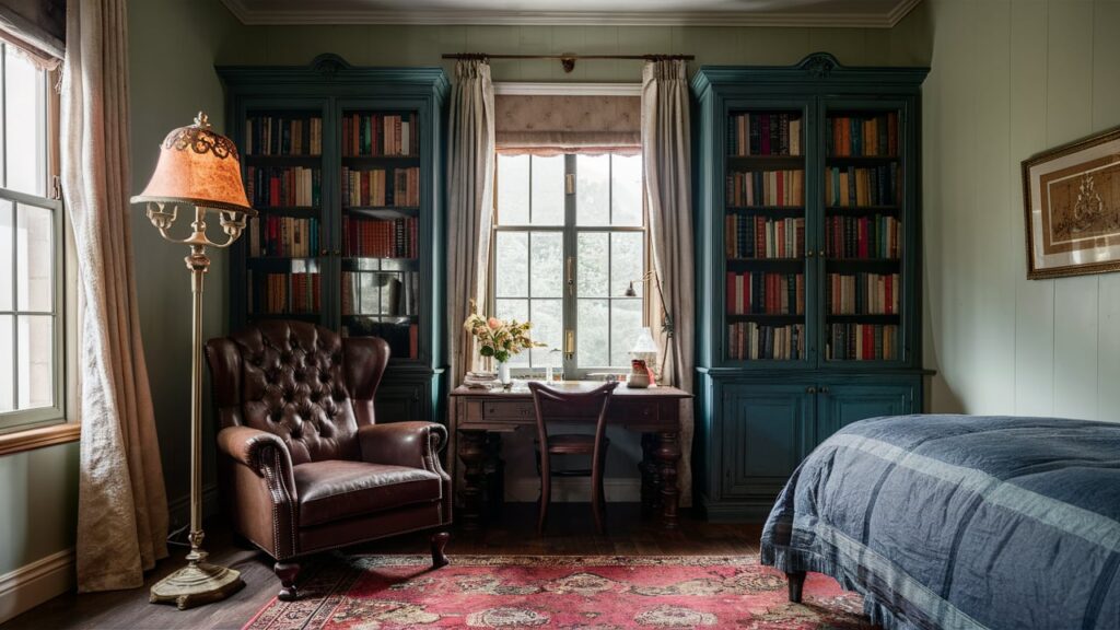 A Vintage-inspired Guest Room With A Library Corner