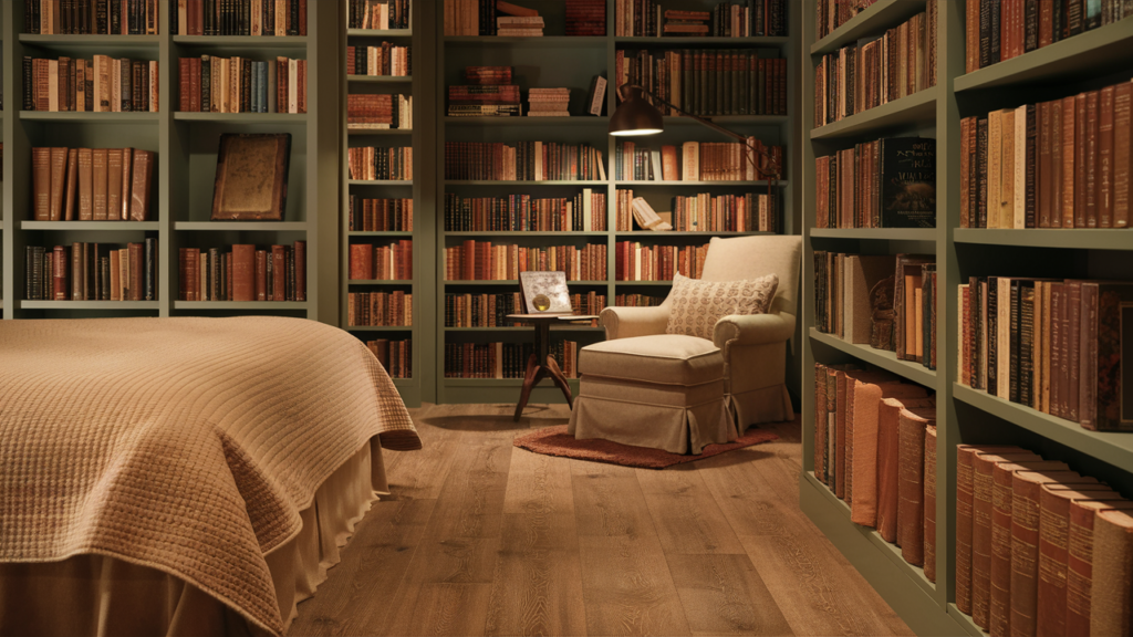 A warm and inviting guest room filled with cozy elements