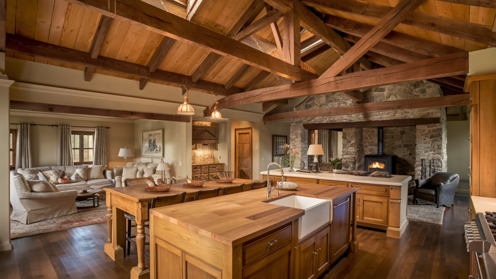 A warm and inviting rustic open kitchen design