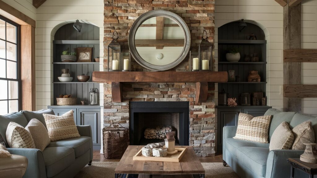 A Warm And Inviting Scene Of A Simple Farmhouse Mantel