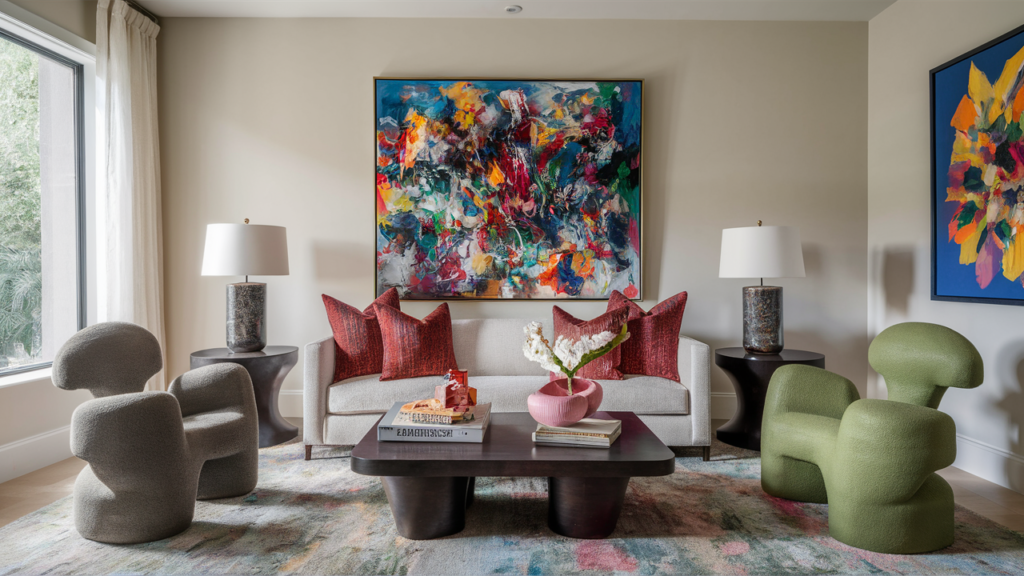 Artistic living room with a vibrant abstract