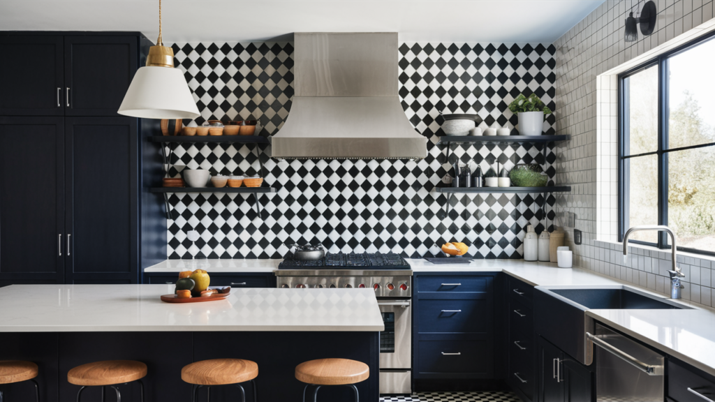 Black and white checkerboard tile