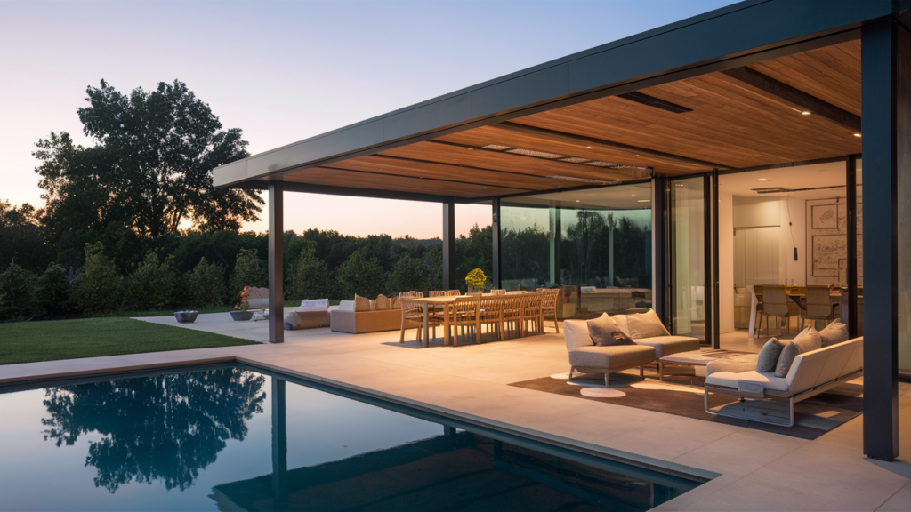 Contemporary Covered Patio With Retractable Roof