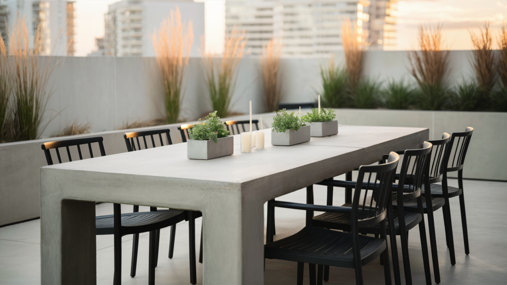 Contemporary Patio With Concrete Dining Table