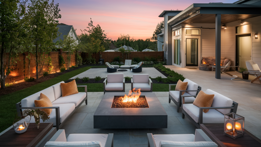 Contemporary Patio With Fire Pit Table Imagine A Contemporary Patio