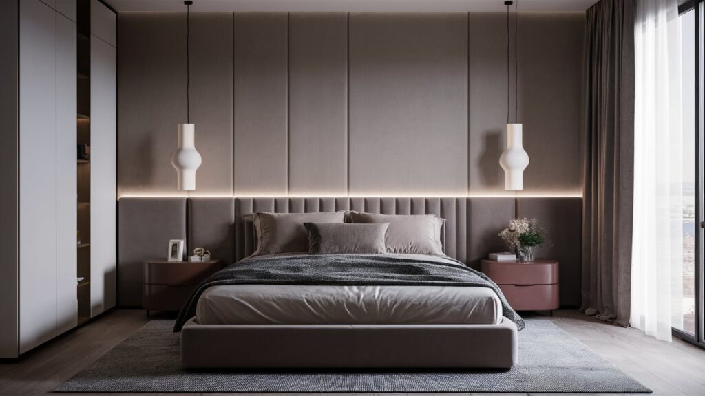 Contemporary bedroom with a bedside dimmer switch