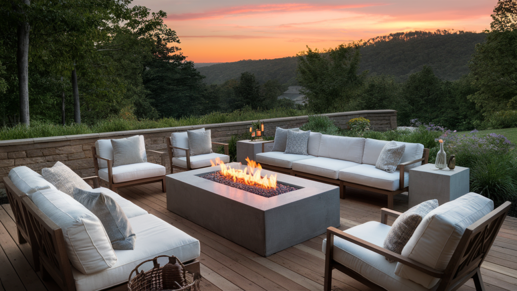 Cozy Patio With Built-in Fire Pit Design A Cozy Patio