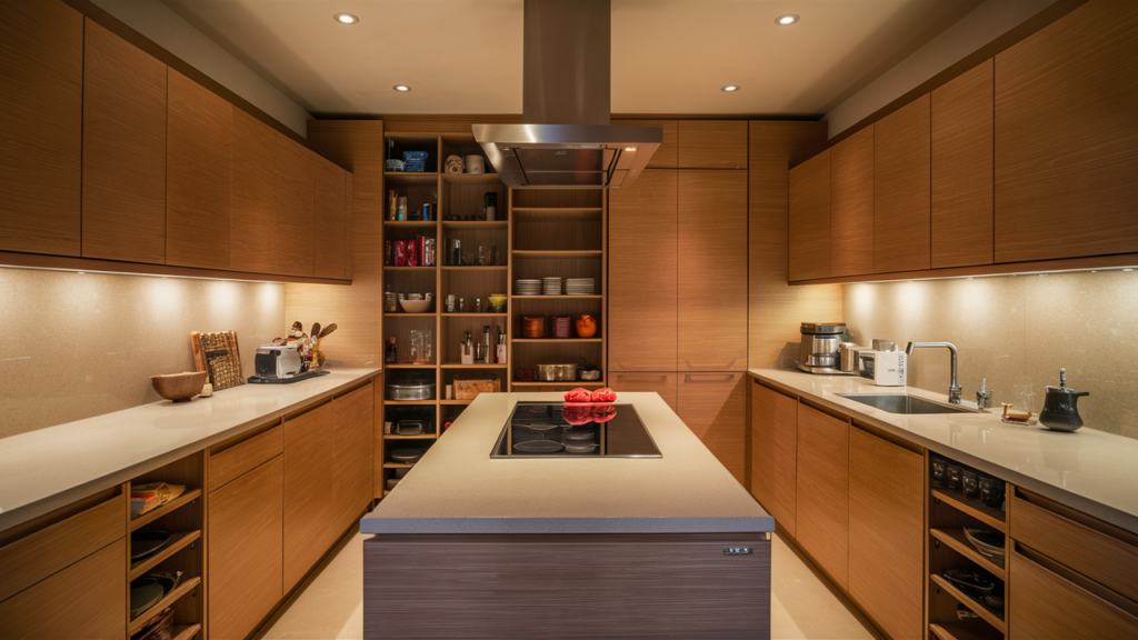 Cozy small kitchen featuring a U-shaped layout 