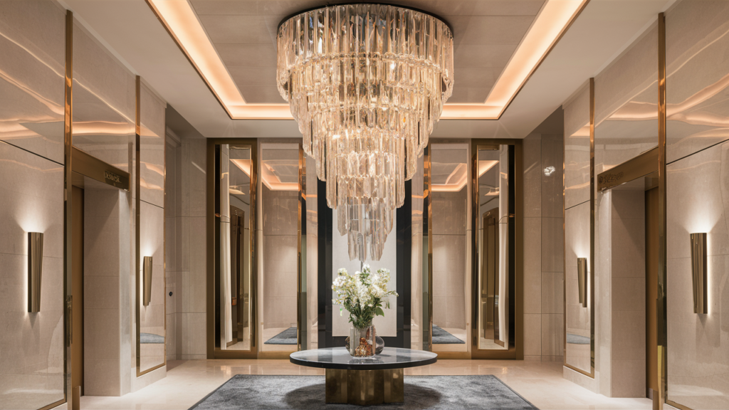 Crystal Chandelier With Cascading Geometric Crystals Hall Room