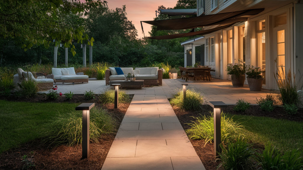 Design A Patio With Solar-powered Pathway Lights Along Walkways