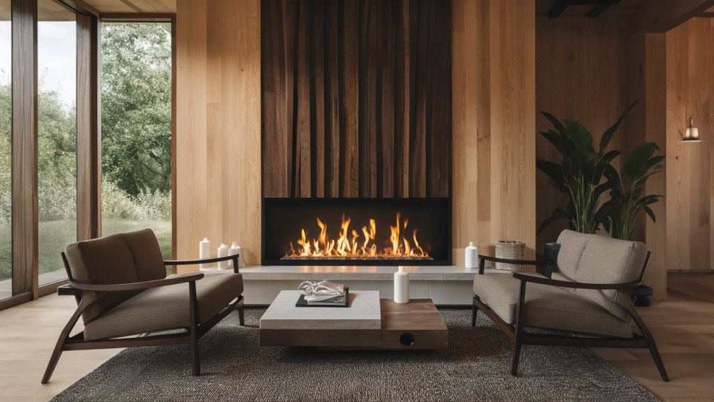 Eco-Friendly Gas Fireplace A modern gas fireplace with a high-efficiency