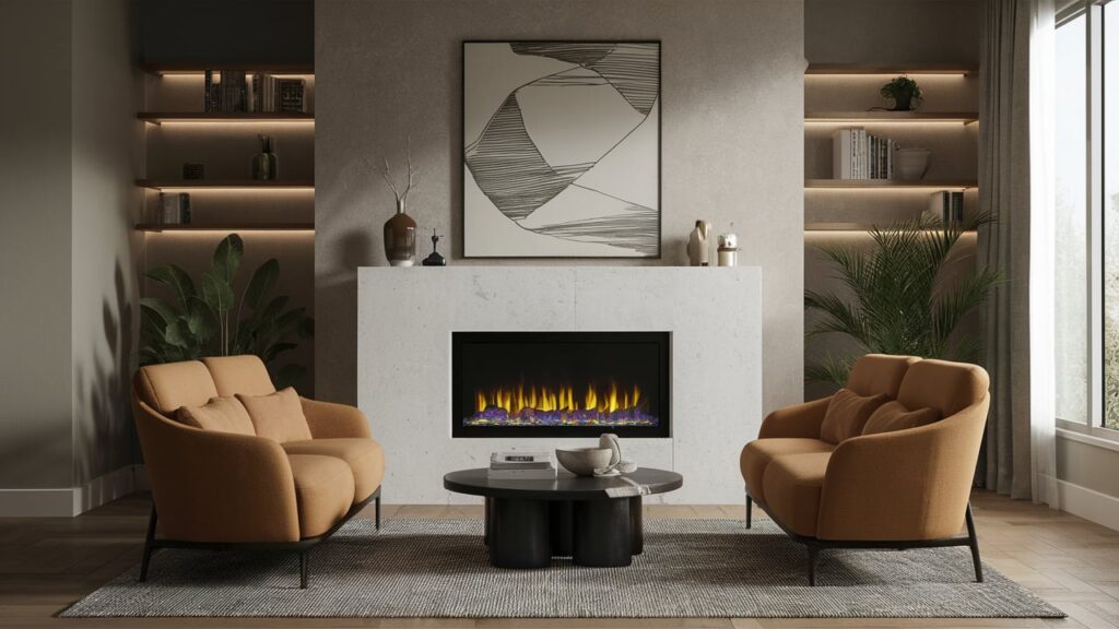 Freestanding Electric Fireplace With Contemporary Design