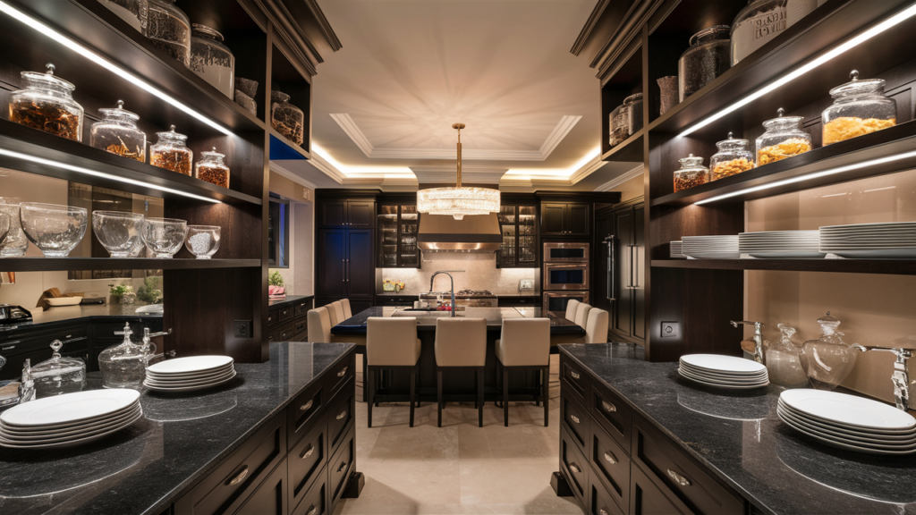 High-end luxury kitchen with open shelving