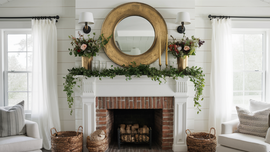 Light And Airy Farmhouse Mantel With A Pale Wood Finish