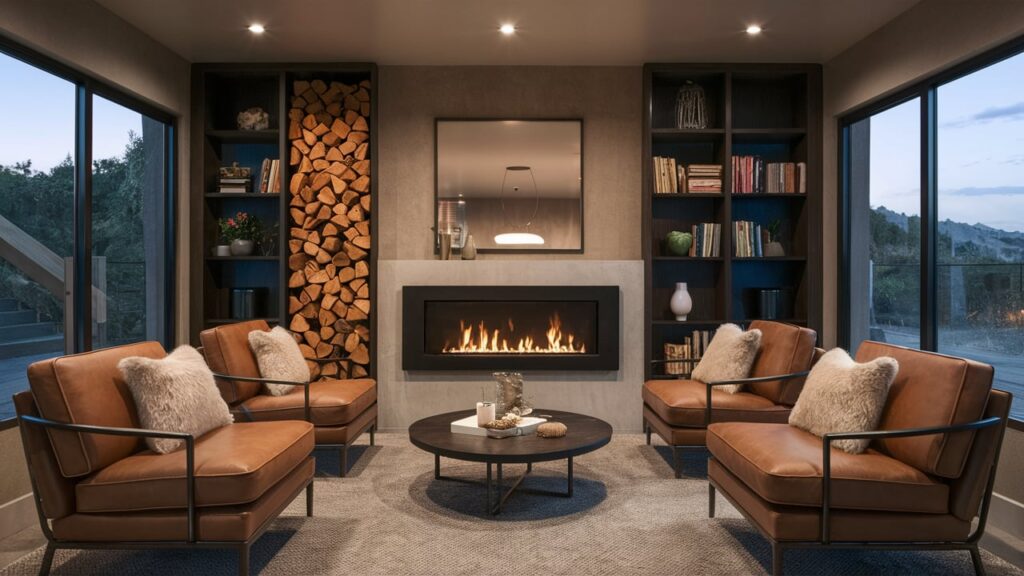 Luxe Contemporary Interior With A Firewood Storage Compartment