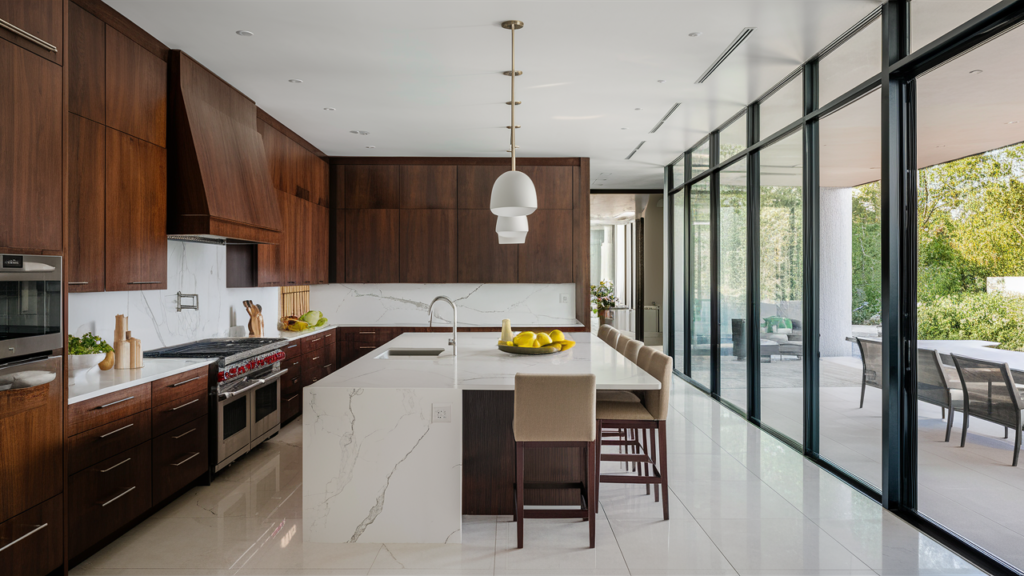 Luxury contemporary kitchen with dark wood cabinetry