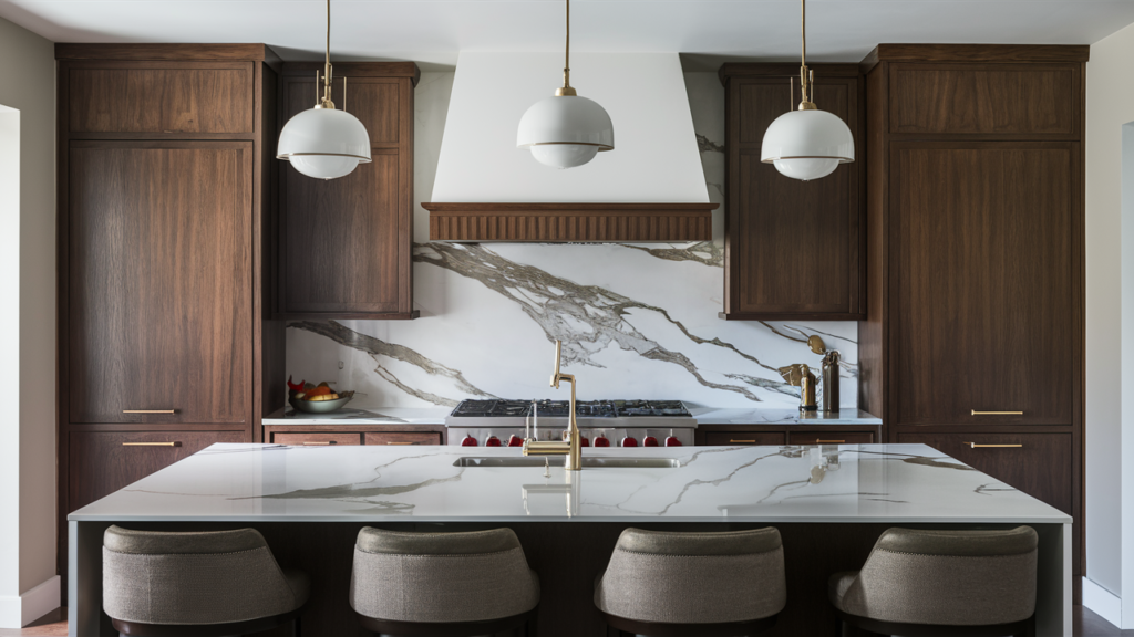 Marble backsplash with dramatic veining