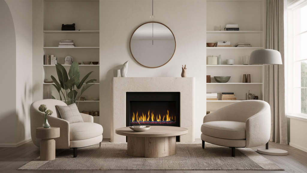 Minimalist Electric Fireplace With Simple Mantel