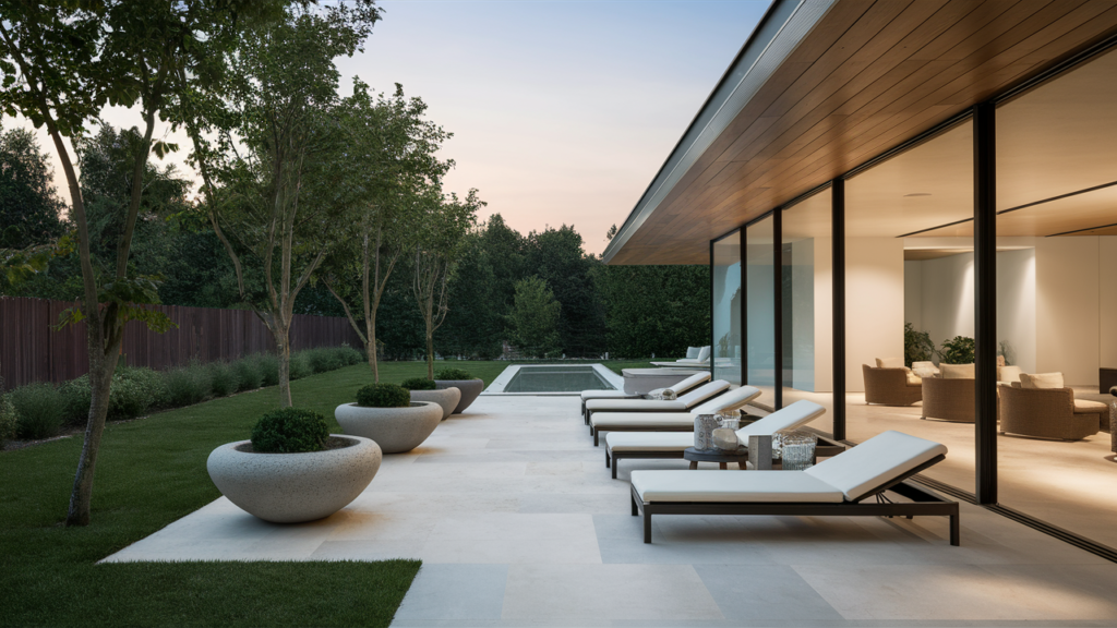 Modern Minimalist Patio With A Stone Slab Floor