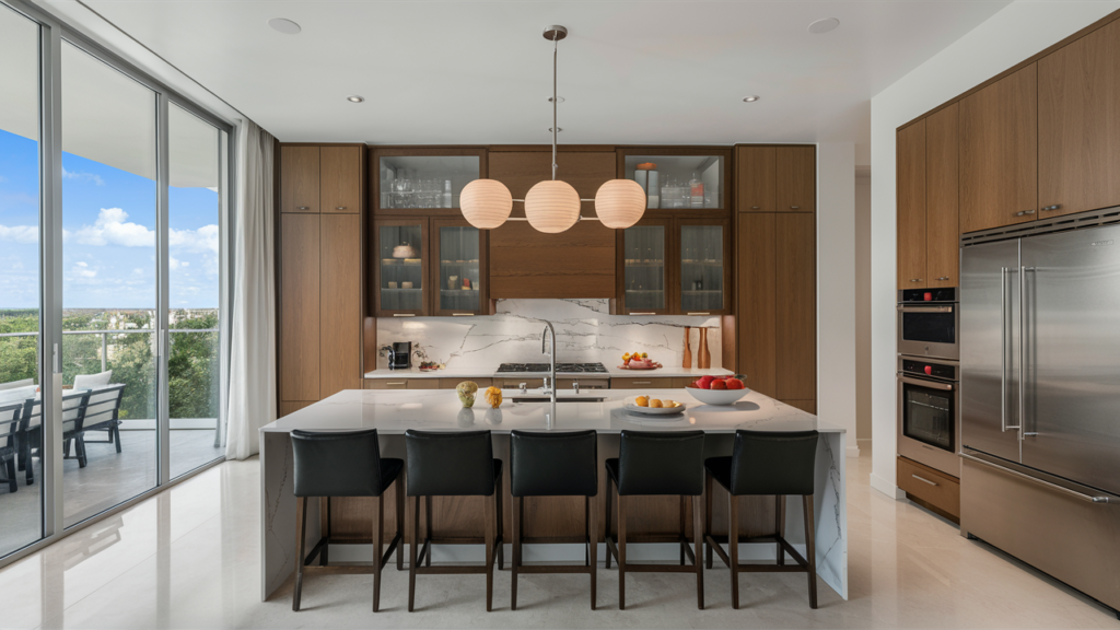 Modern open-concept kitchen with floor-to-ceiling