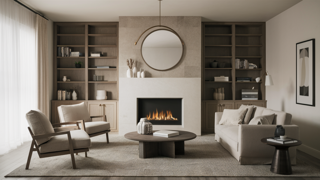 Monochromatic Fireplace With An Oversized