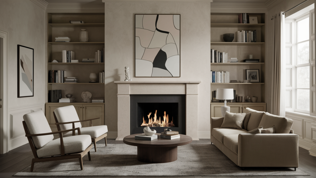 Monochromatic Fireplace With An Oversized, Unobtrusive Design