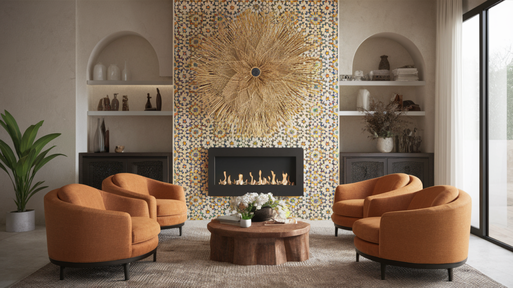 Moroccan-inspired bold tile design with intricate patterns