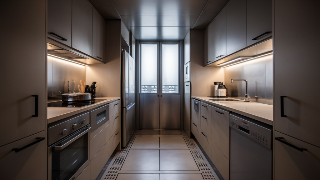 Opt for compact, high-efficiency appliances in a galley kitchen