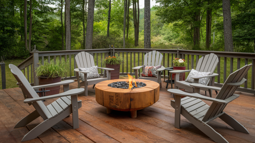 Rustic Patio With Wooden Fire Pit Design A Rustic Outdoor Patio