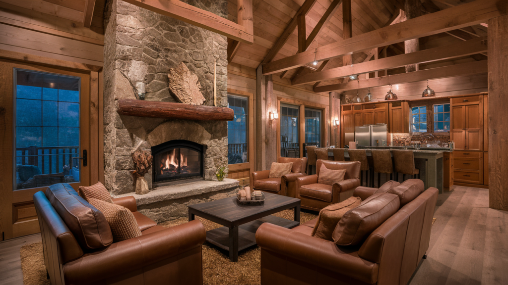 Rustic Stone Fireplace In A Cozy Cabin