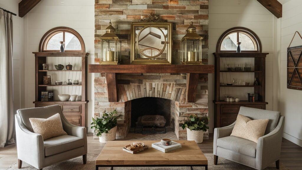 Rustic Farmhouse Fireplace Mantel Made Of Reclaimed Wood