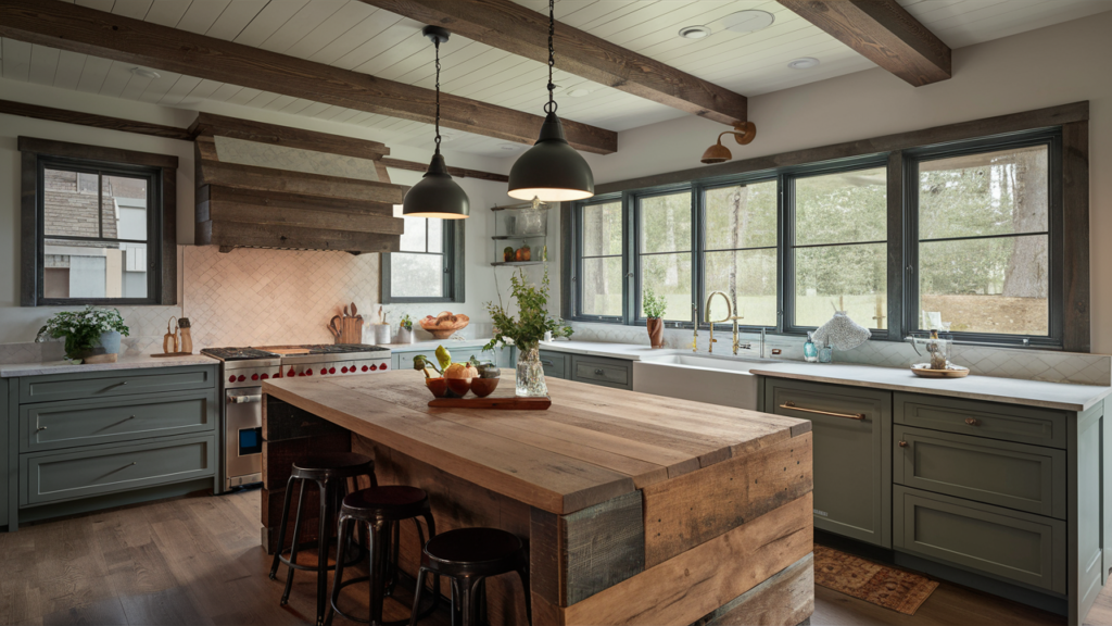 Rustic kitchen with a reclaimed wood island