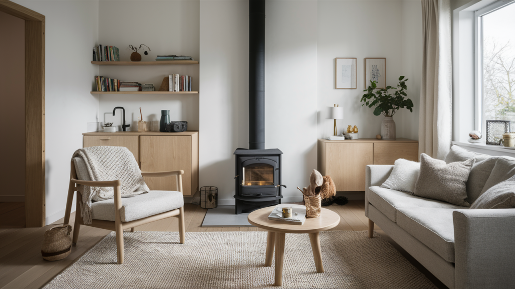 Scandi-chic Living Room With A Simple Wood-burning Stove