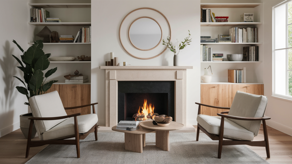 Scandinavian-inspired Fireplace With A Pale Wood