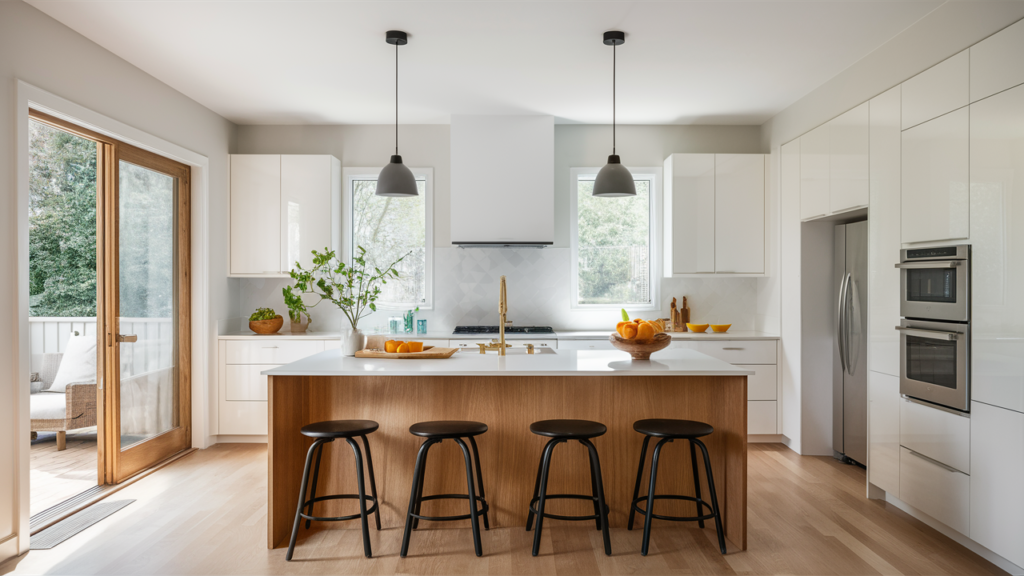 Scandinavian-inspired kitchen with a light wood island