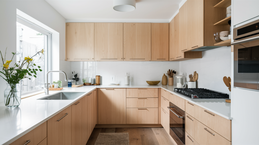 Scandinavian-inspired white and wood kitchen