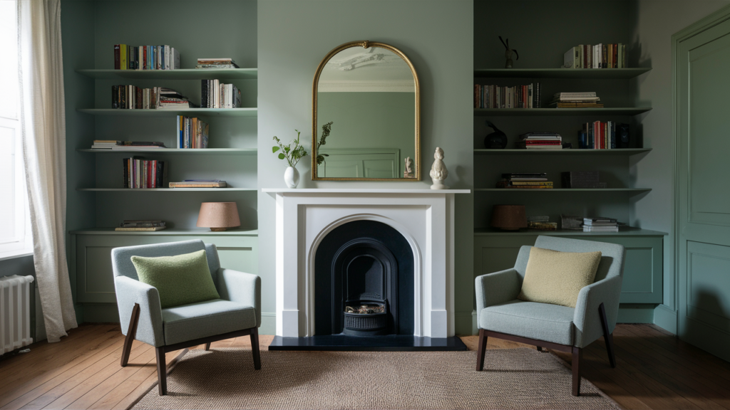 Simple White Plaster Fireplace With An Angular Design And A Small