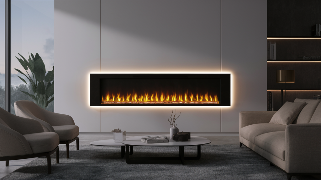 Sleek, Wall-mounted Electric Fireplace With Ambient Lighting