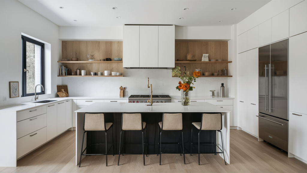 Sleek minimalist kitchen with white cabinetry