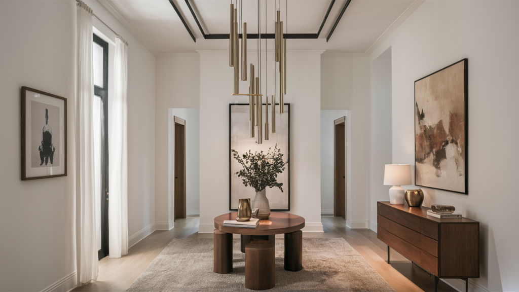 Sleek Modern Chandelier With A Minimalist Design, Featuring Thin Metal Rods