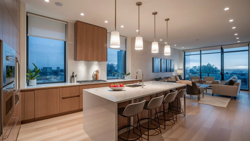 Sleek open-concept kitchen with a large island