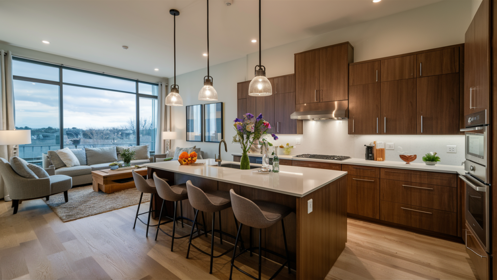 Spacious open-concept kitchen with a large central island