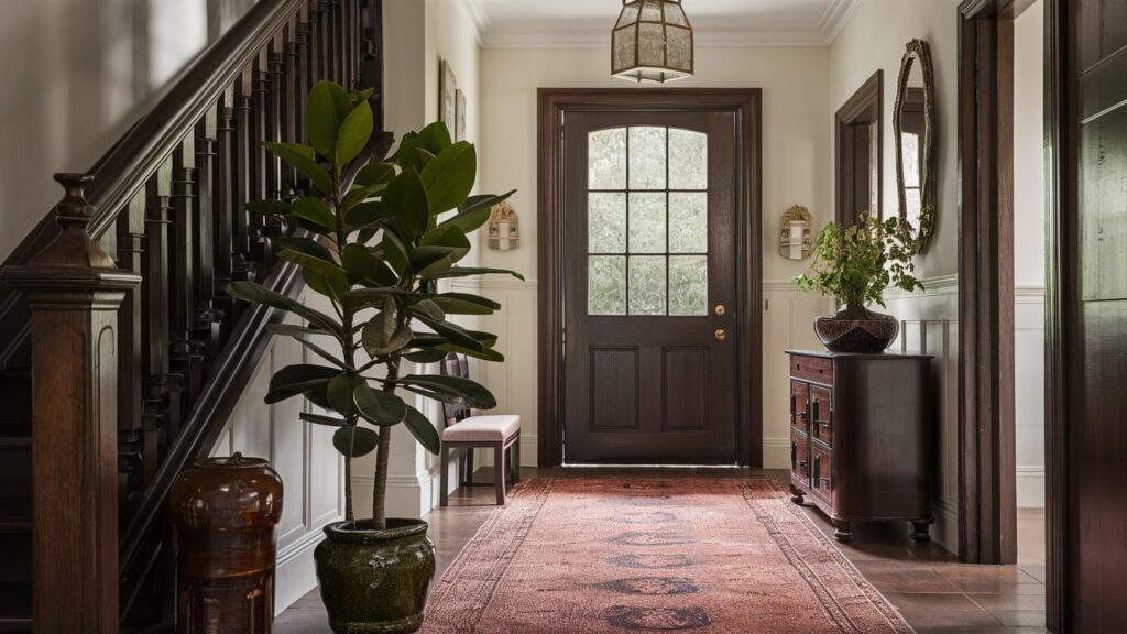 Traditional Hall With A Statement Rubber Plant In A Vintage Pot