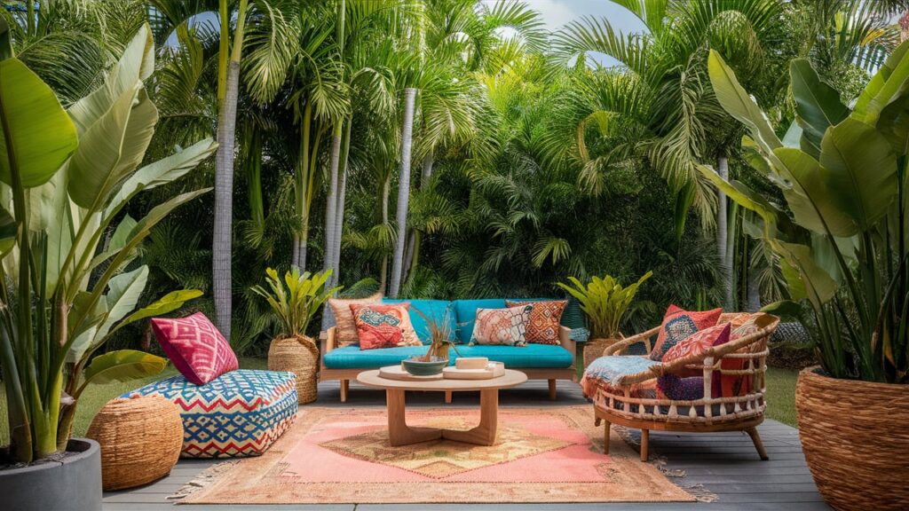 Tropical Boho Patio with Palm Trees