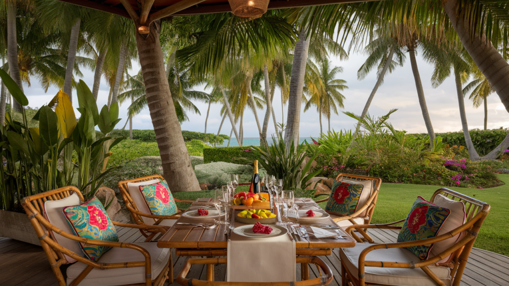 Tropical Outdoor Dining With Bamboo