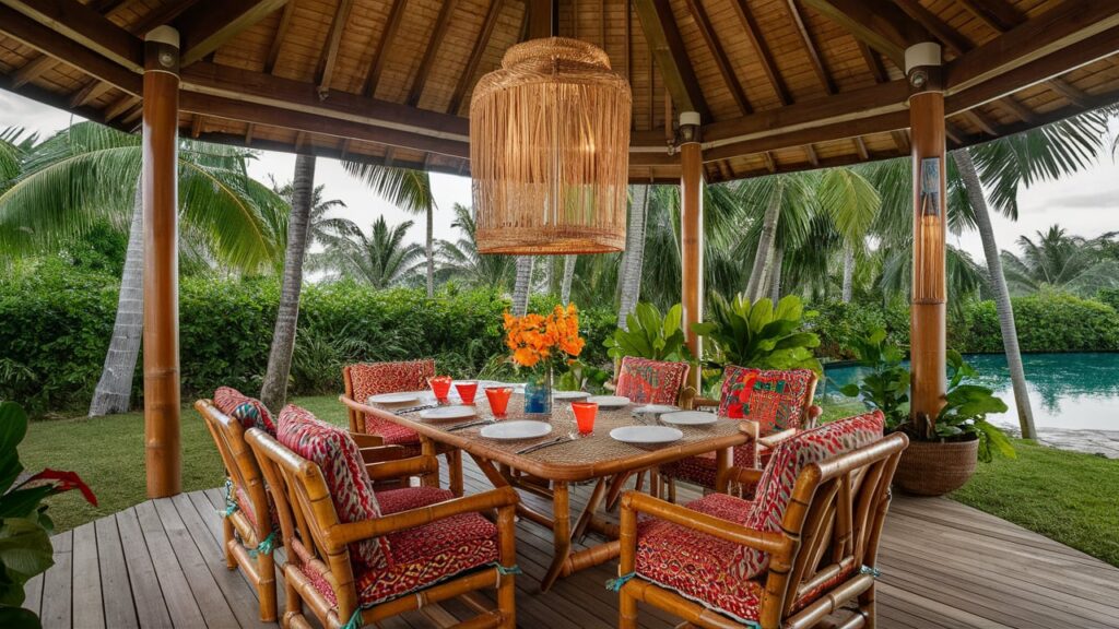 Tropical Outdoor Dining With Bamboo Furniture