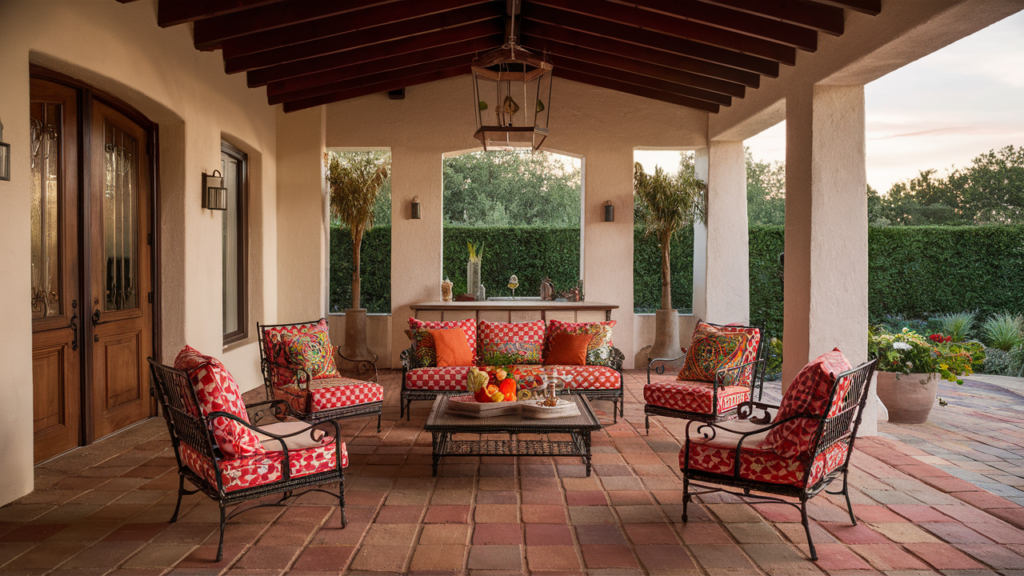 A Mediterranean-style Covered Patio With Terracotta Tiles