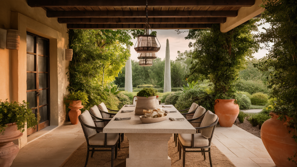 A Mediterranean-style Patio Dining Space Style